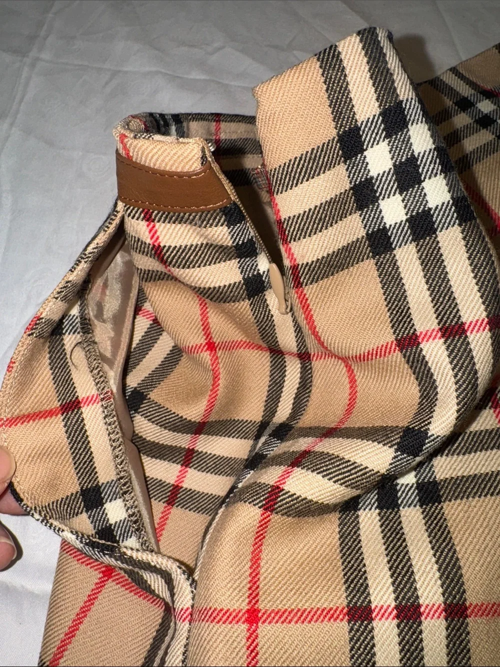 Authentic Burberry Beige Plaid Pencil Skirt with Red and Black Accents
